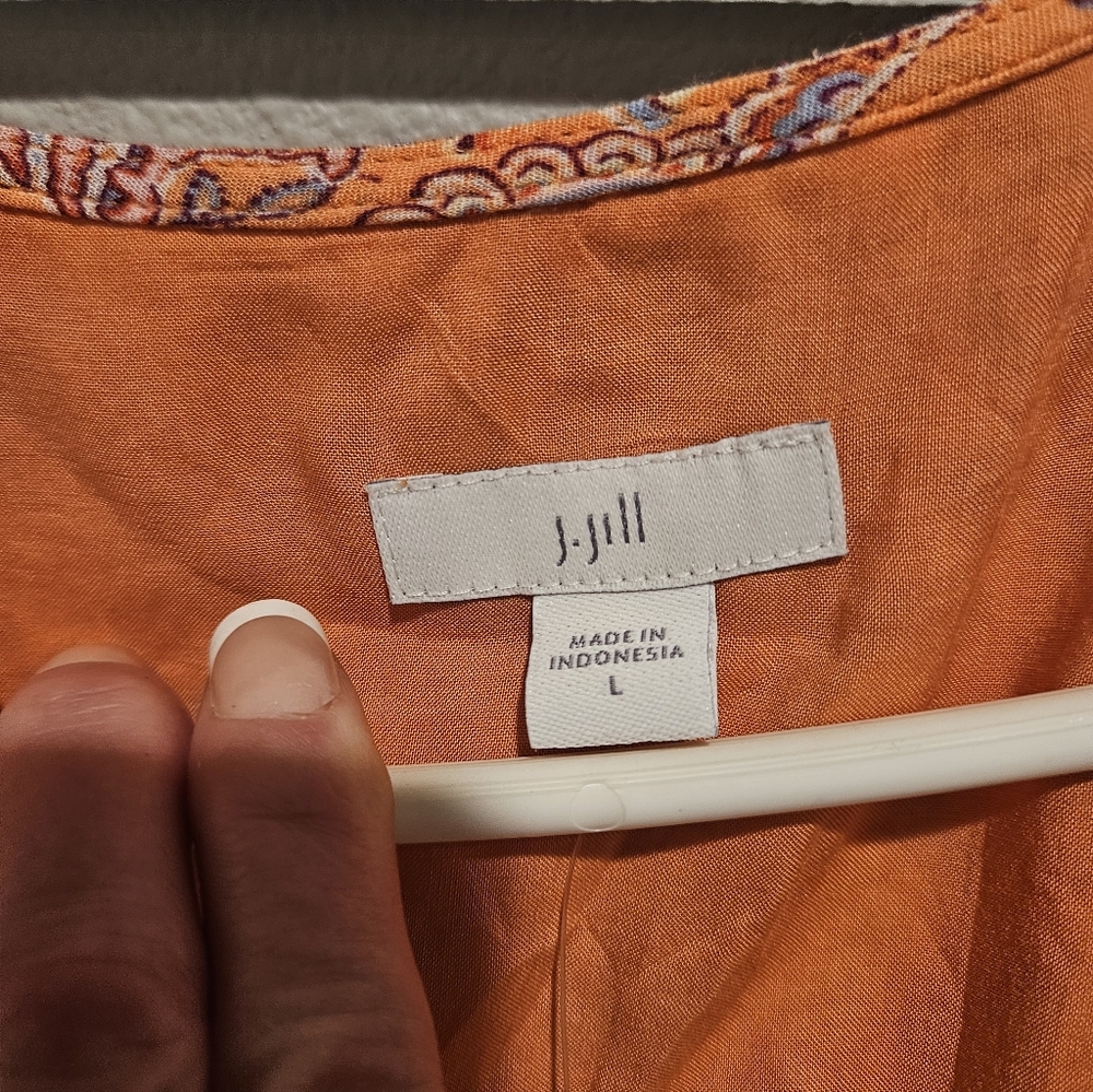 J.JILL NWT Tie-shoulder Faux-wrap Dress| Dark Apricot Ornamental Paisley Size‎ L - Picture 4 of 5